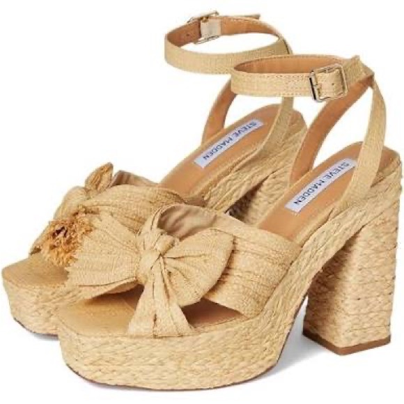 Steve Madden ROMEY Natural Raffia Bow Platform Sandals - Legs for Days - Picture 7 of 8